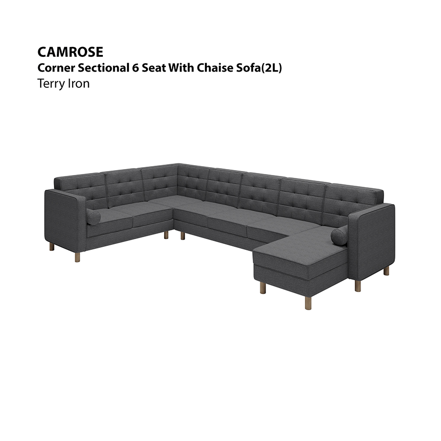 MORE CAMROSE OPTIONS Camrose Sectional 6 Seat with Chaise (2L) Sofa Camrose Sectional 6 Seat with Chaise (2L) Sofa Lux Terry Iron Mandaue Foam