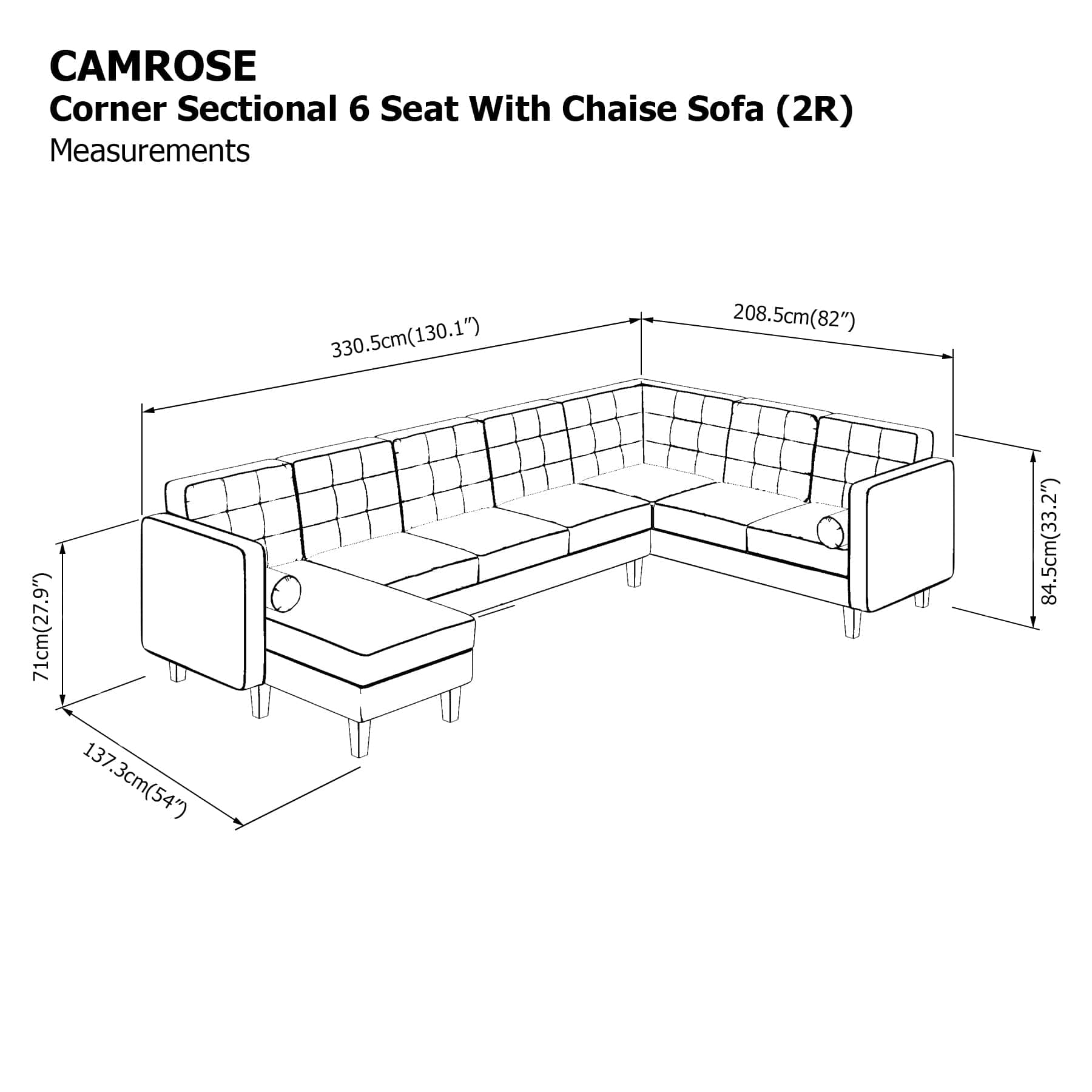 Camrose Sectional 6 Seat with Chaise (2R) Sofa