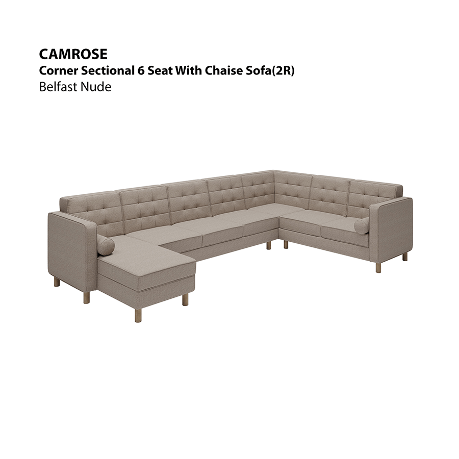 MORE CAMROSE OPTIONS Camrose Sectional 6 Seat with Chaise (2R) Sofa Camrose Sectional 6 Seat with Chaise (2R) Sofa Fabric Belfast Nude Mandaue Foam