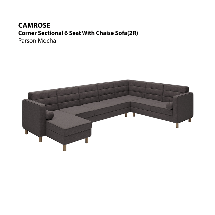 MORE CAMROSE OPTIONS Camrose Sectional 6 Seat with Chaise (2R) Sofa Camrose Sectional 6 Seat with Chaise (2R) Sofa Fabric Parson Mocha Mandaue Foam