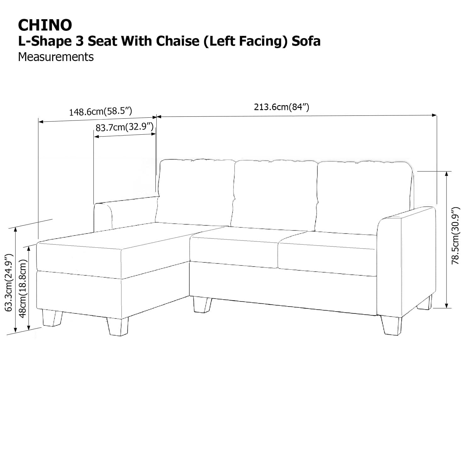 Chino L-shape 3 Seat with Chaise (Left Facing) Sofa