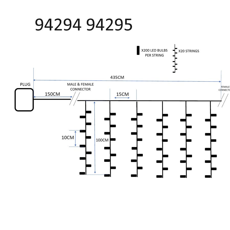 Christmas Curtain Lights 200LED Coolwhite with Flash