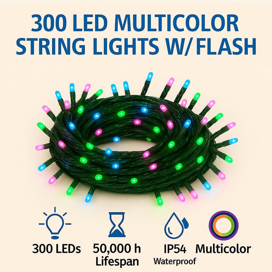 Christmas Lights 300led With Strobe Multi-color With Flash