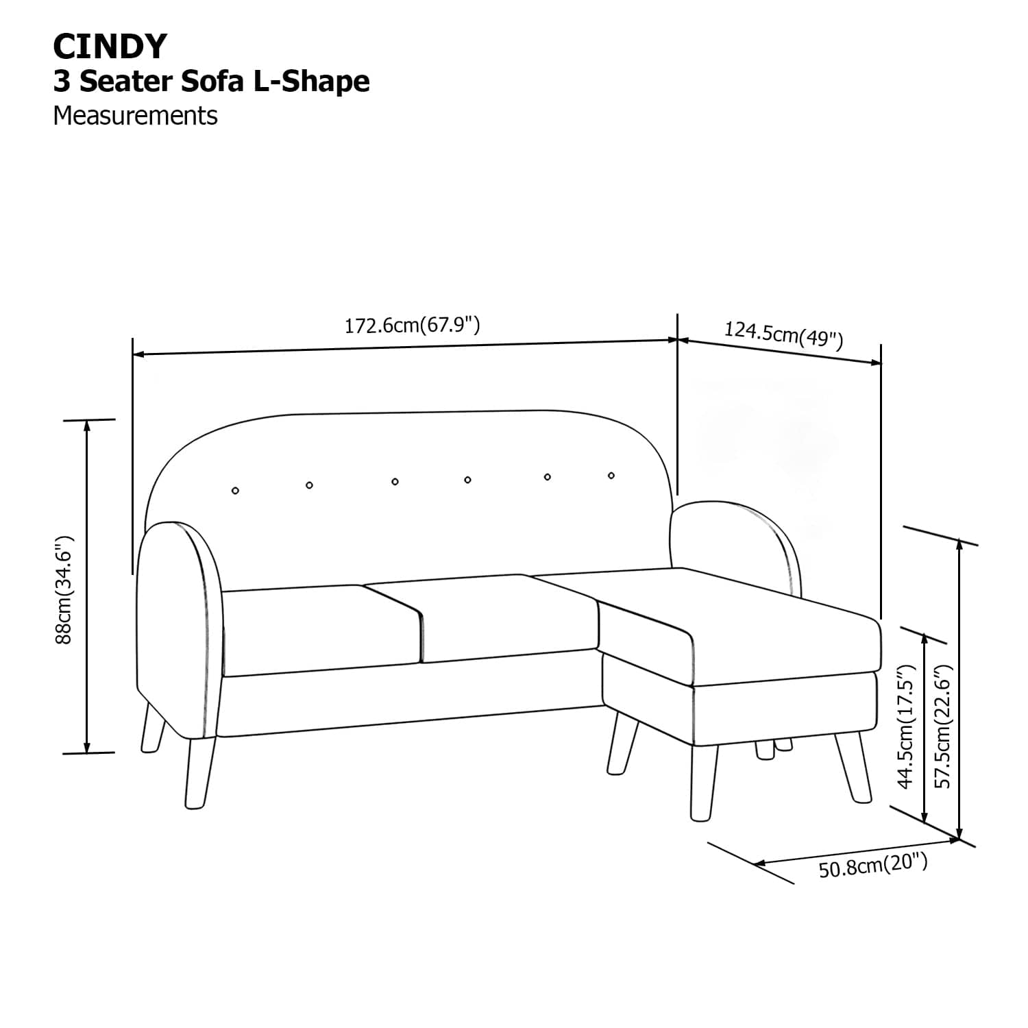 Cindy L-shape 3 Seat Sofa