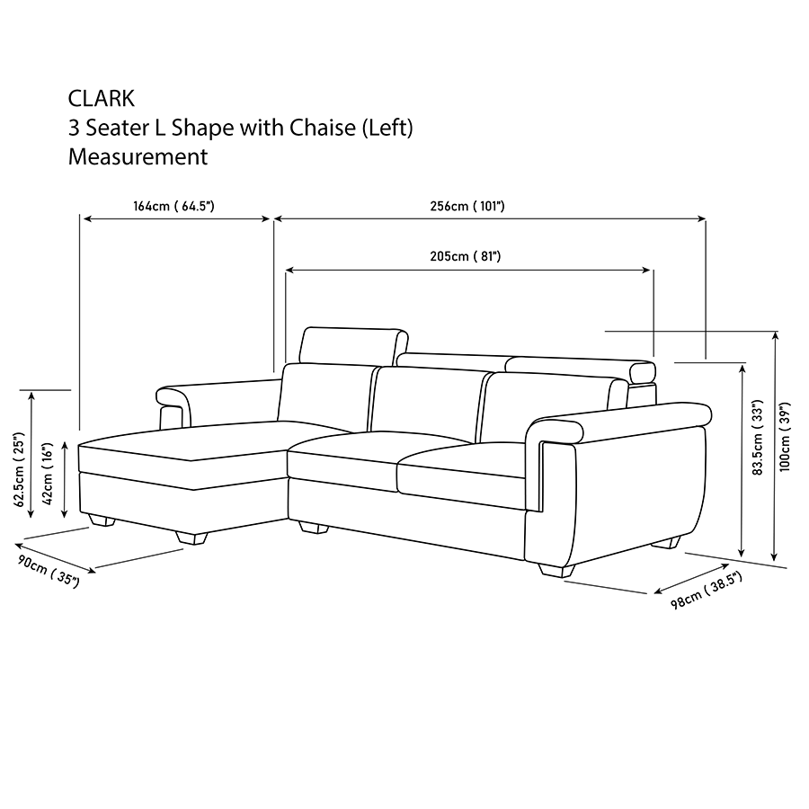 MORE CLARK OPTIONS Clark L-shape 3 Seat with Chaise Left Sofa Clark L-shape 3 Seat with Chaise Left Sofa Mandaue Foam