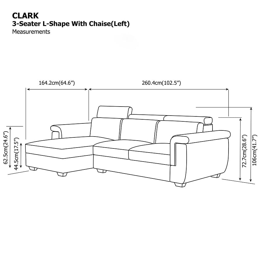 Clark L-shape 3 Seat with Chaise Left Sofa