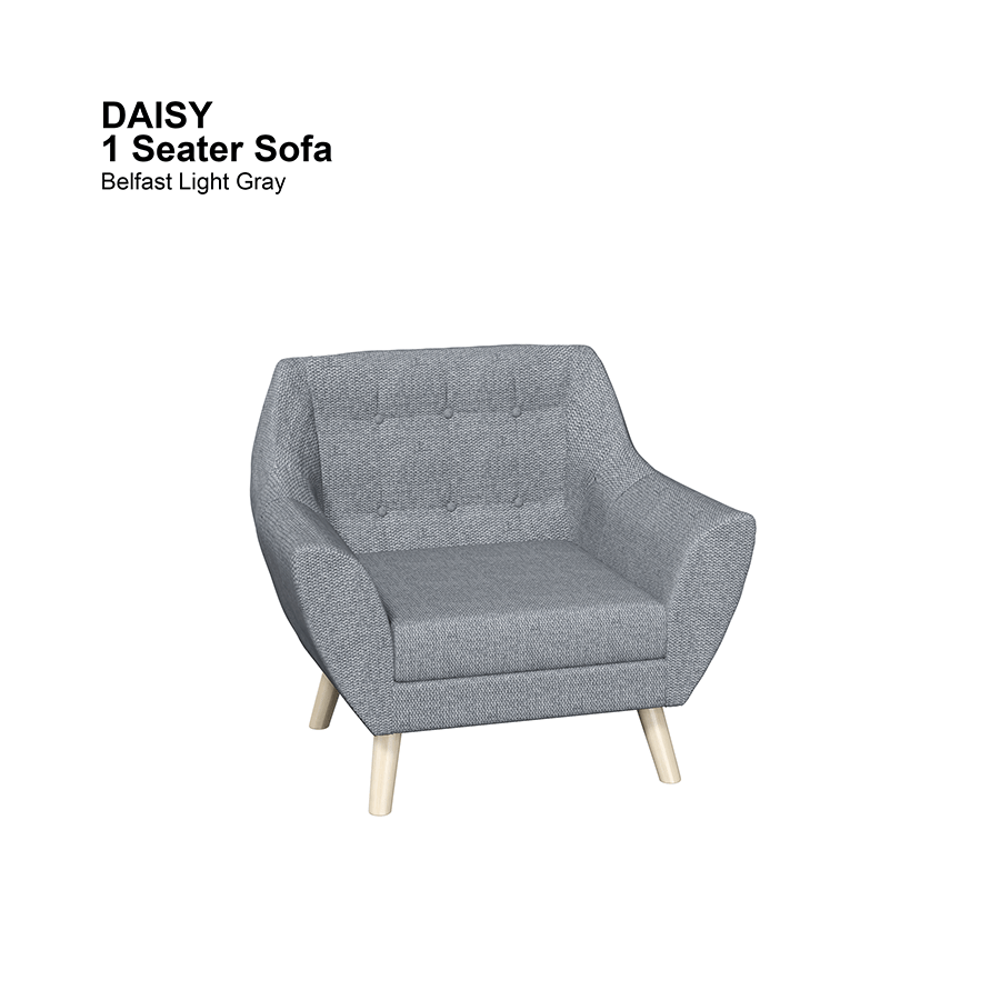 MORE DAISY OPTIONS Daisy 1 Seater Sofa Daisy 1 Seater Sofa Fabric Belfast Light Gray Mandaue Foam