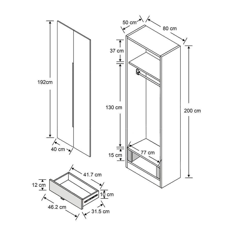 Emil 2 Door Hinge Wardrobe
