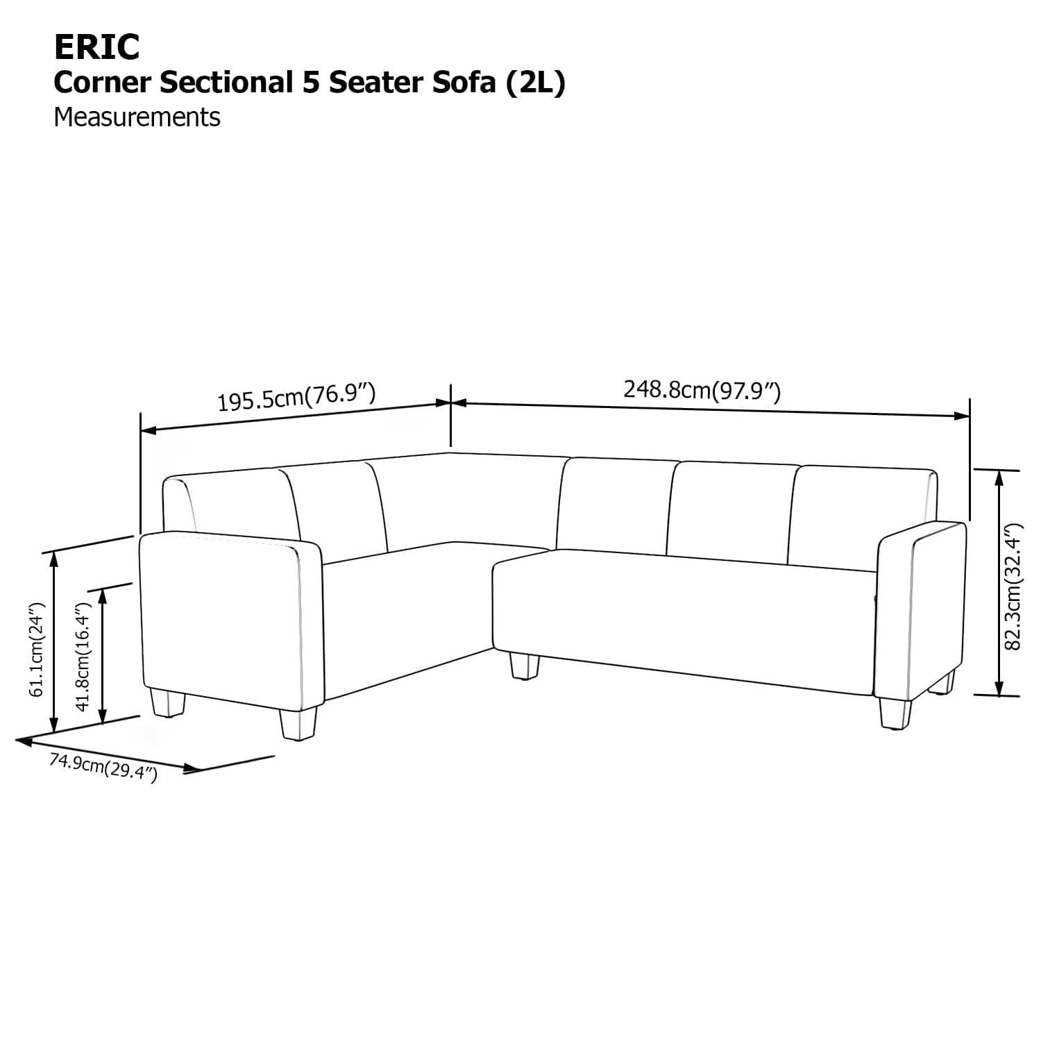 Eric Corner Sectional 5 Seat Sofa (2L) Sofa