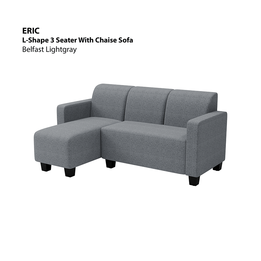 MORE ERIC OPTIONS Eric L-shape 3 Seat with Chaise (Left Facing) Sofa Eric L-shape 3 Seat with Chaise (Left Facing) Sofa Fabric Belfast Light Gray Mandaue Foam