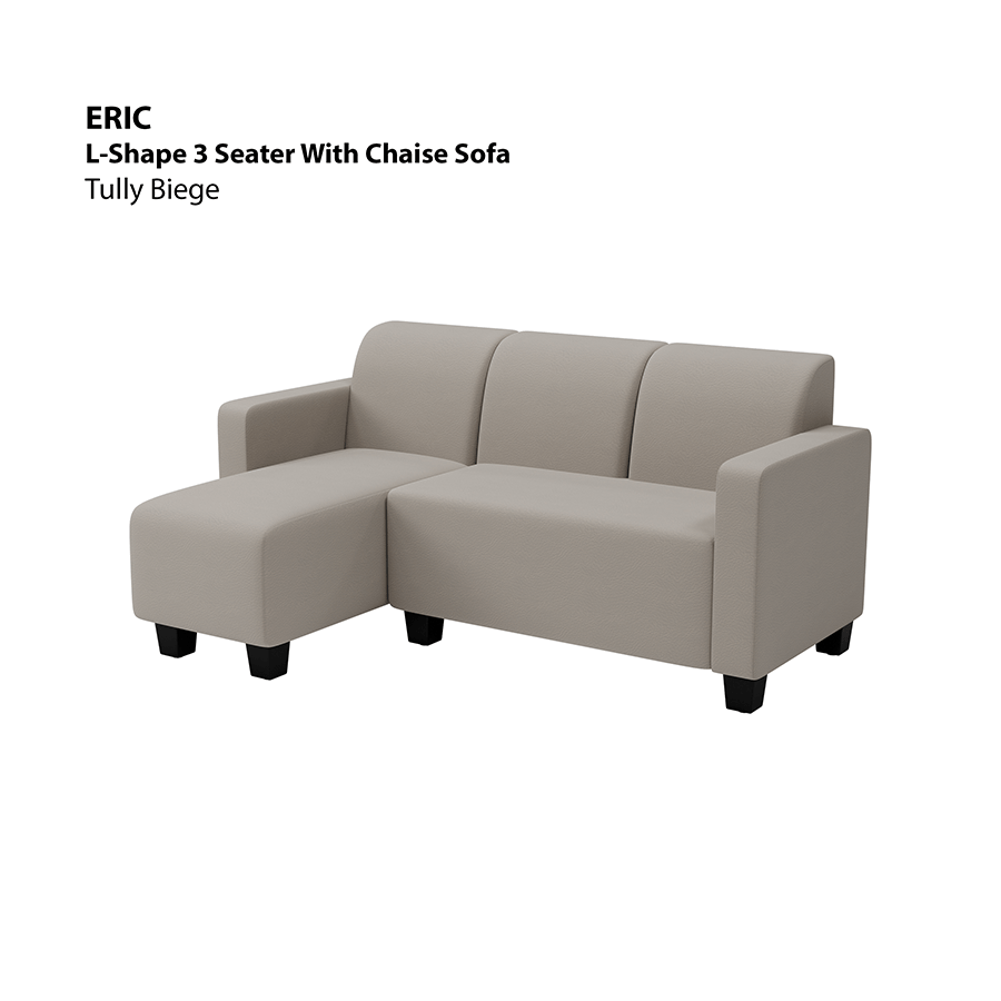 MORE ERIC OPTIONS Eric L-shape 3 Seat with Chaise (Left Facing) Sofa Eric L-shape 3 Seat with Chaise (Left Facing) Sofa Leatherette Tully Beige Mandaue Foam