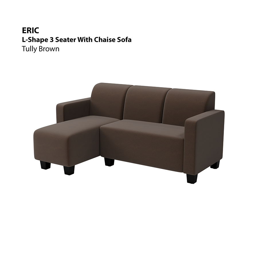 MORE ERIC OPTIONS Eric L-shape 3 Seat with Chaise (Left Facing) Sofa Eric L-shape 3 Seat with Chaise (Left Facing) Sofa Leatherette Tully Brown Mandaue Foam