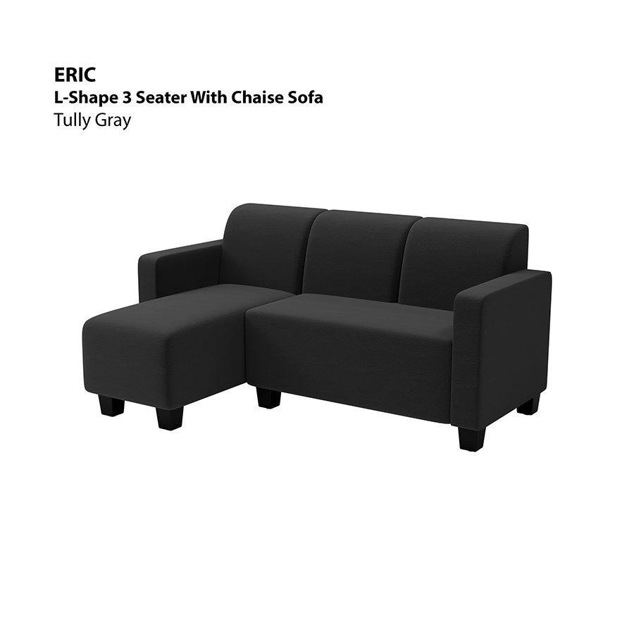 MORE ERIC OPTIONS Eric L-shape 3 Seat with Chaise (Left Facing) Sofa Eric L-shape 3 Seat with Chaise (Left Facing) Sofa Leatherette Tully Gray Mandaue Foam