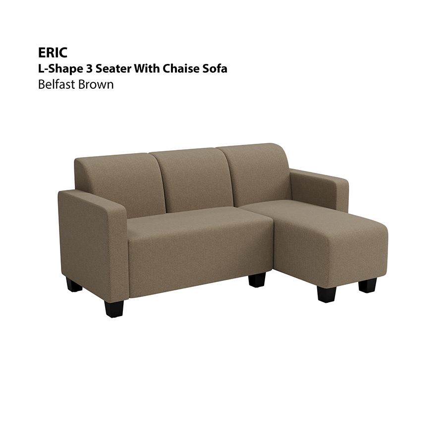 MORE ERIC OPTIONS Eric L-shape 3 Seat with Chaise (Right Facing) Sofa Eric L-shape 3 Seat with Chaise (Right Facing) Sofa Fabric Belfast Brown Mandaue Foam