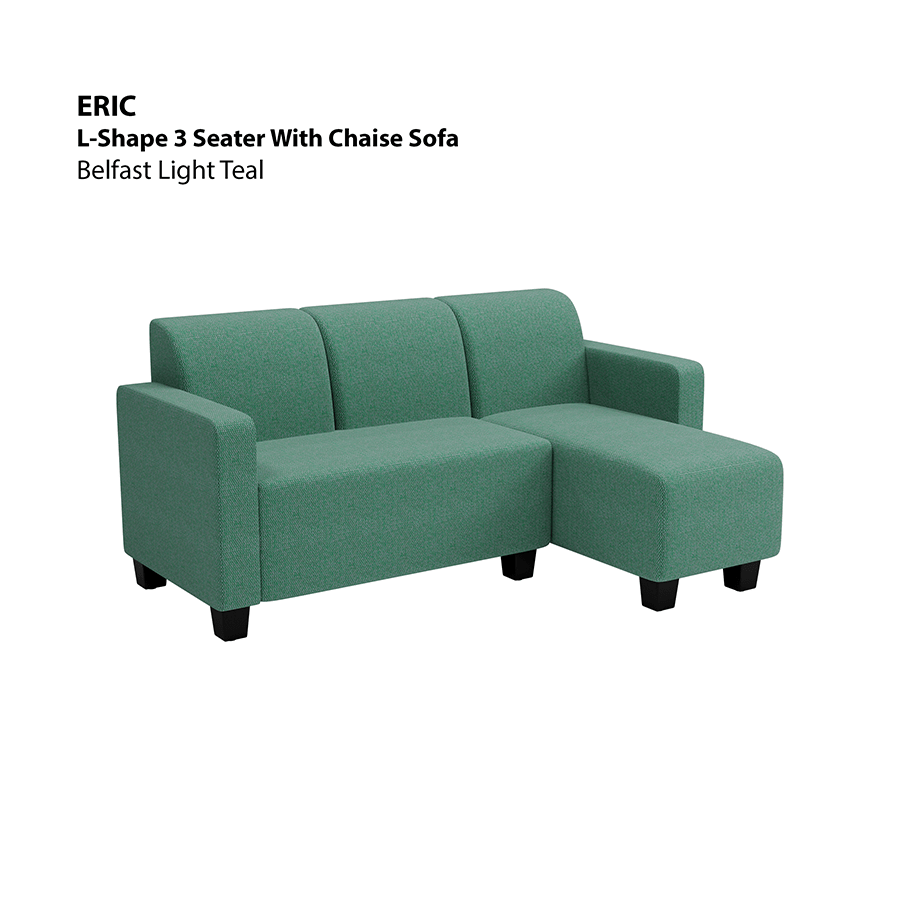 MORE ERIC OPTIONS Eric L-shape 3 Seat with Chaise (Right Facing) Sofa Eric L-shape 3 Seat with Chaise (Right Facing) Sofa Fabric Belfast Light Teal Mandaue Foam