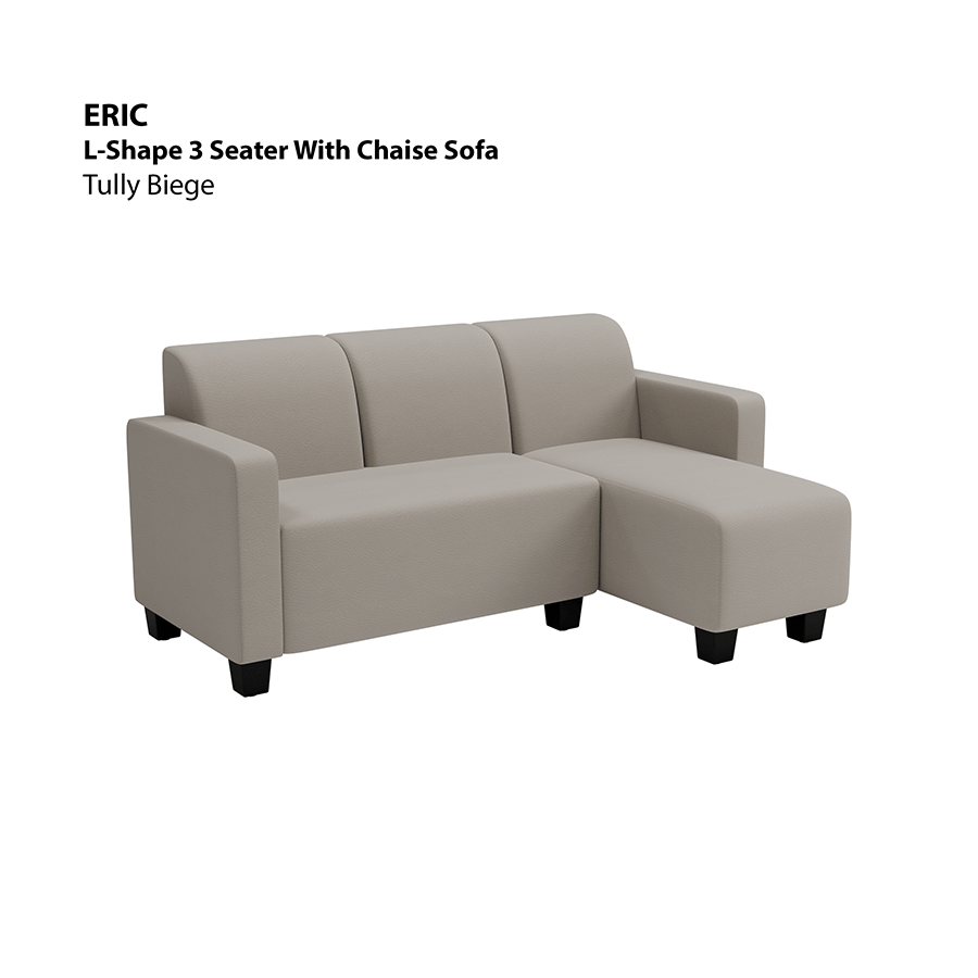 MORE ERIC OPTIONS Eric L-shape 3 Seat with Chaise (Right Facing) Sofa Eric L-shape 3 Seat with Chaise (Right Facing) Sofa Leatherette Tully Beige Mandaue Foam