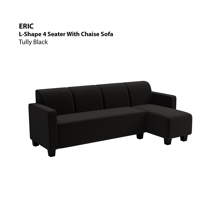 MORE ERIC OPTIONS Eric L-shape 4 Seat with Chaise (Right Facing) Sofa Eric L-shape 4 Seat with Chaise (Right Facing) Sofa Leatherette Tully Black Mandaue Foam