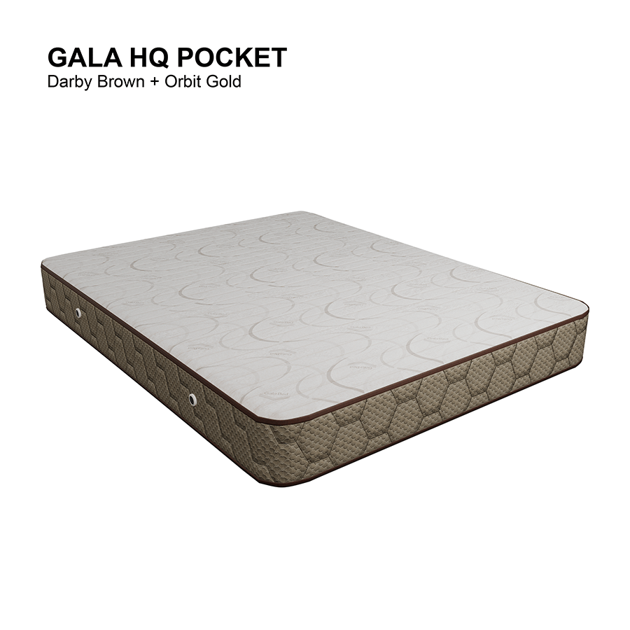 MORE HOTEL QUALITY POCKET OPTIONS Gala Hotel Quality Pocket Spring Mattress Gala Hotel Quality Pocket Spring Mattress Darby Brown+Orbit Gold / Double 54x75 inches Mandaue Foam
