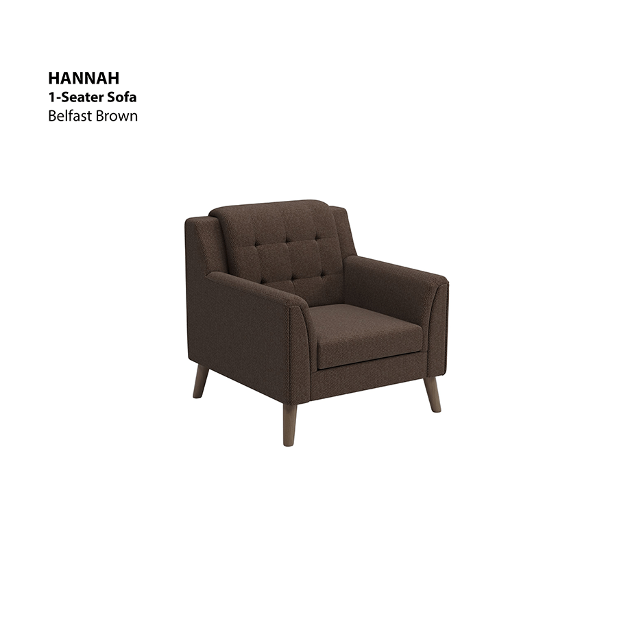 MORE HANNAH OPTIONS Hannah 1 Seater Sofa Hannah 1 Seater Sofa Fabric Belfast Brown Mandaue Foam