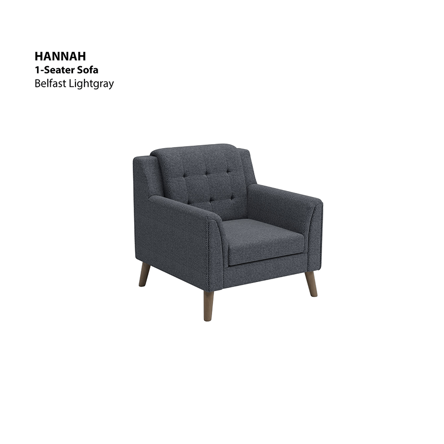 MORE HANNAH OPTIONS Hannah 1 Seater Sofa Hannah 1 Seater Sofa Fabric Belfast Light Gray Mandaue Foam