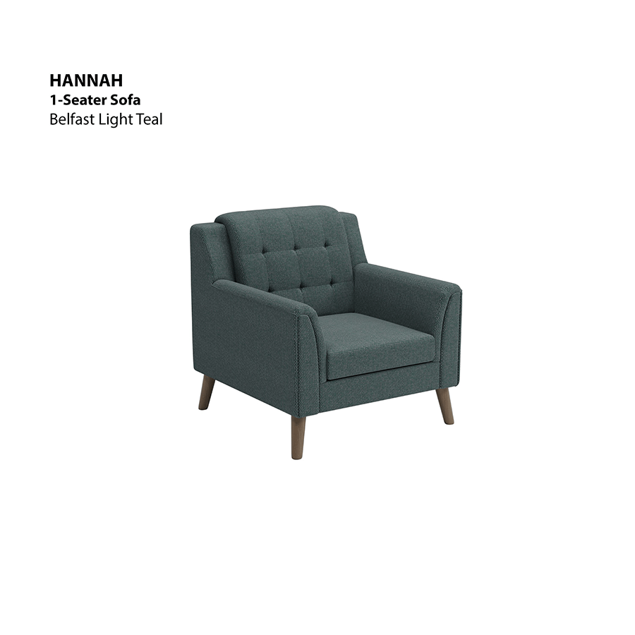MORE HANNAH OPTIONS Hannah 1 Seater Sofa Hannah 1 Seater Sofa Fabric Belfast Light Teal Mandaue Foam