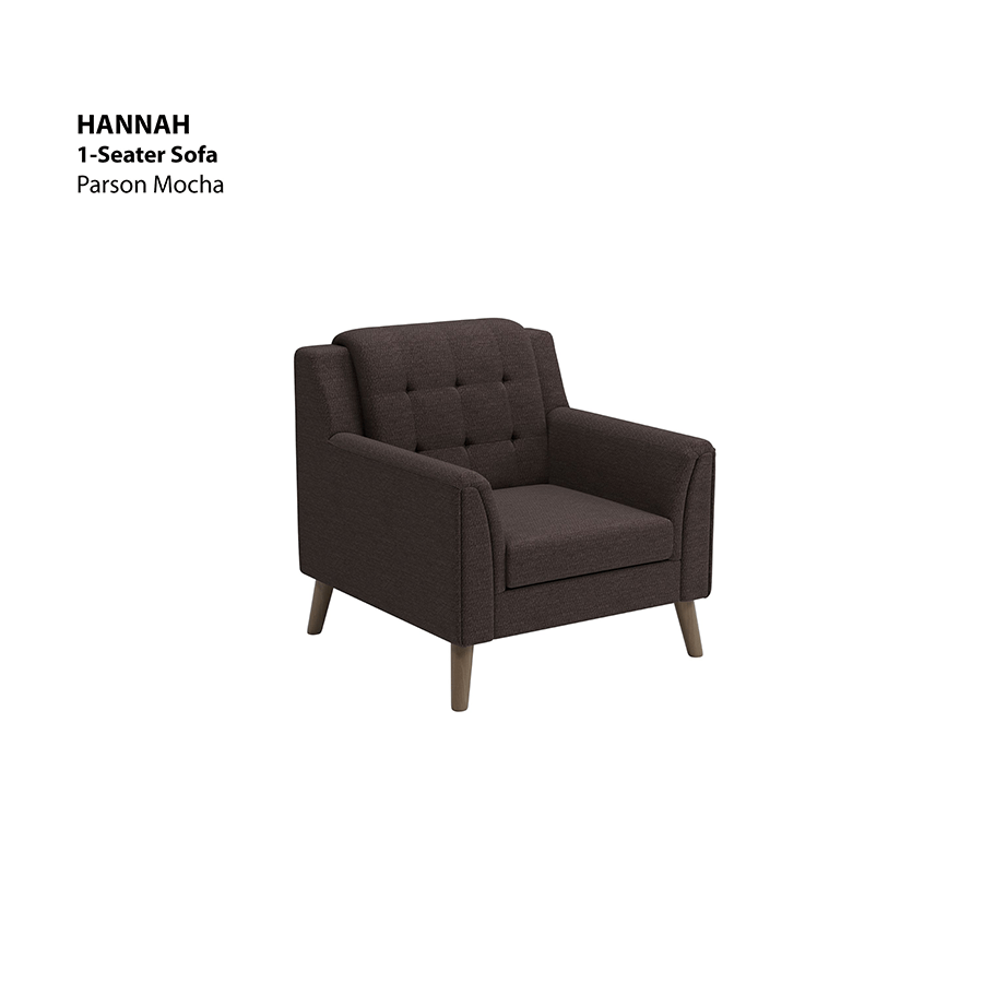 MORE HANNAH OPTIONS Hannah 1 Seater Sofa Hannah 1 Seater Sofa Fabric Parson Mocha Mandaue Foam