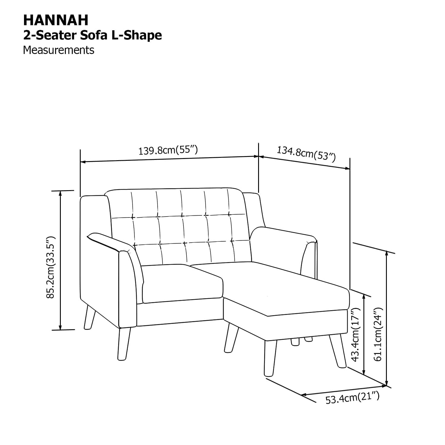 Hannah L-shape 2 Seat Sofa
