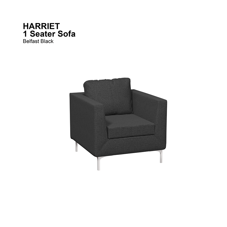 MORE HARRIET OPTIONS Harriet 1 Seater Sofa Harriet 1 Seater Sofa Fabric Belfast Black Mandaue Foam