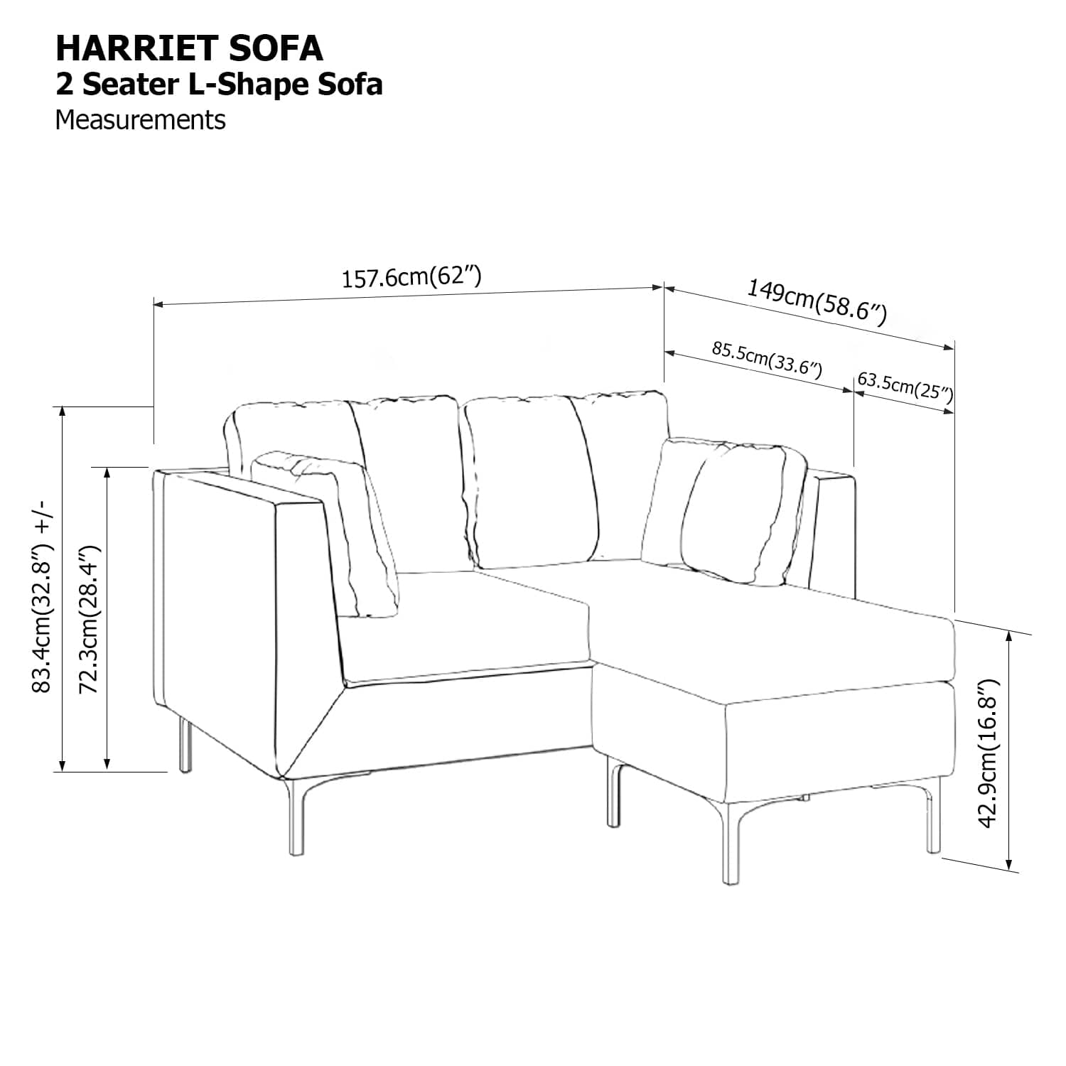 Harriet L-shape 2 Seat Sofa