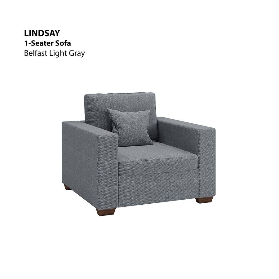 MORE LINDSAY OPTIONS Lindsay 1 Seater Sofa Lindsay 1 Seater Sofa Fabric Belfast Light Gray Mandaue Foam
