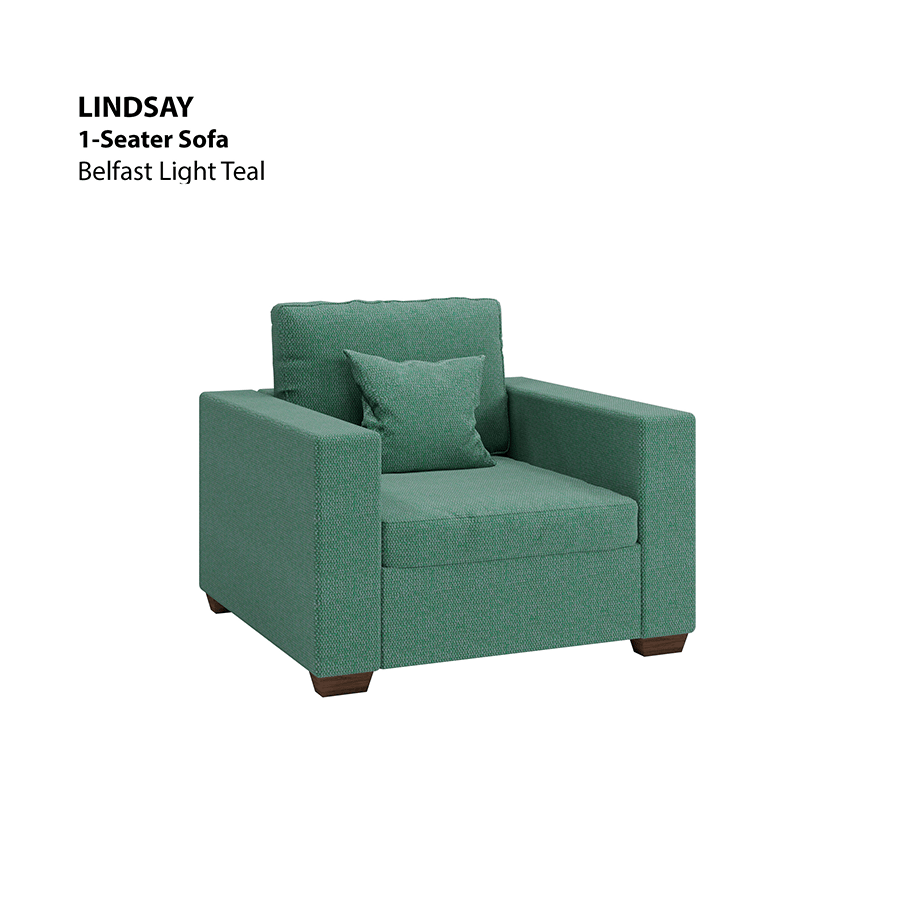 MORE LINDSAY OPTIONS Lindsay 1 Seater Sofa Lindsay 1 Seater Sofa Fabric Belfast Light Teal Mandaue Foam