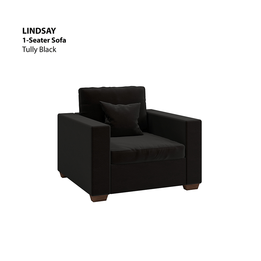 MORE LINDSAY OPTIONS Lindsay 1 Seater Sofa Lindsay 1 Seater Sofa Leatherette Tully Black Mandaue Foam