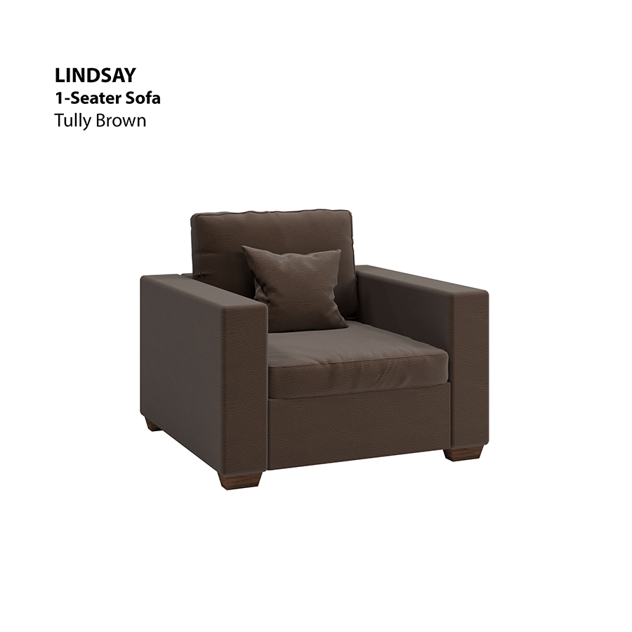MORE LINDSAY OPTIONS Lindsay 1 Seater Sofa Lindsay 1 Seater Sofa Leatherette Tully Brown Mandaue Foam