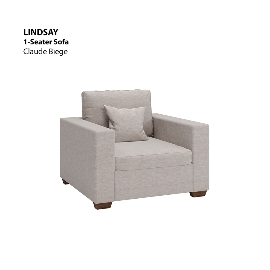 MORE LINDSAY OPTIONS Lindsay 1 Seater Sofa Lindsay 1 Seater Sofa Lux Claude Beige Mandaue Foam