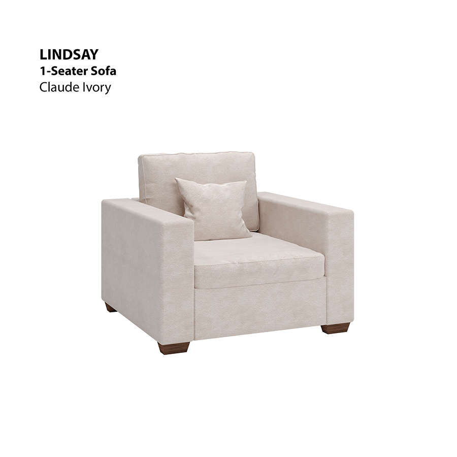 MORE LINDSAY OPTIONS Lindsay 1 Seater Sofa Lindsay 1 Seater Sofa Lux Claude Ivory Mandaue Foam