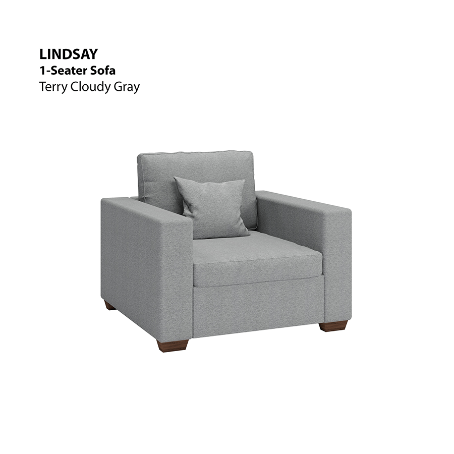 MORE LINDSAY OPTIONS Lindsay 1 Seater Sofa Lindsay 1 Seater Sofa Lux Terry Cloudy Gray Mandaue Foam