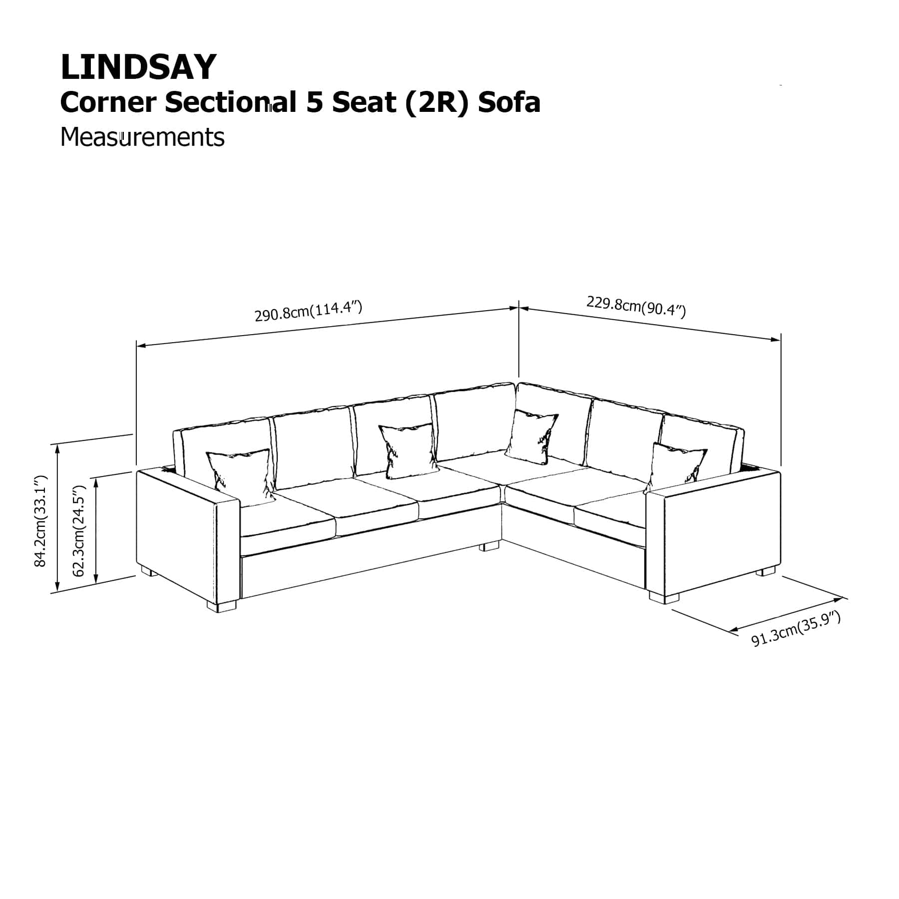 Lindsay Corner Sectional 5 Seat (2R) Sofa