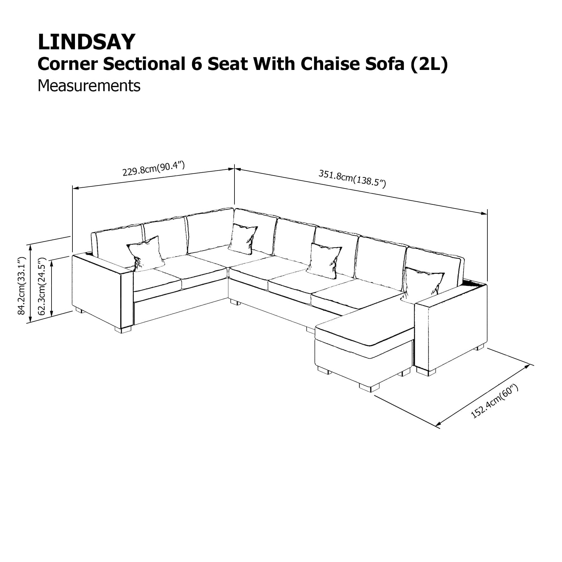 Lindsay Corner Sectional 6 Seat with Chaise (2L) Sofa