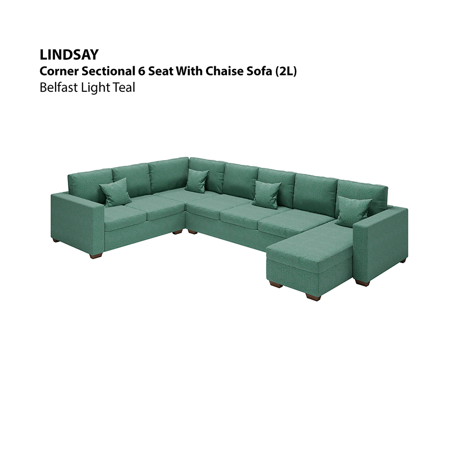 MORE LINDSAY OPTIONS Lindsay Corner Sectional 6 Seat with Chaise (2L) Sofa Lindsay Corner Sectional 6 Seat with Chaise (2L) Sofa Fabric Belfast Light Teal Mandaue Foam