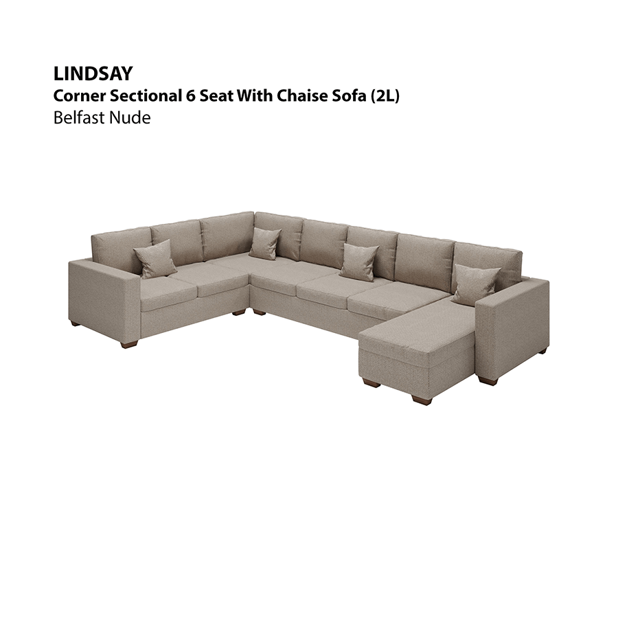 MORE LINDSAY OPTIONS Lindsay Corner Sectional 6 Seat with Chaise (2L) Sofa Lindsay Corner Sectional 6 Seat with Chaise (2L) Sofa Fabric Belfast Nude Mandaue Foam