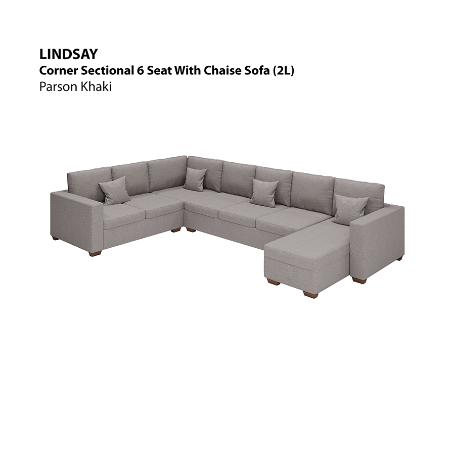 MORE LINDSAY OPTIONS Lindsay Corner Sectional 6 Seat with Chaise (2L) Sofa Lindsay Corner Sectional 6 Seat with Chaise (2L) Sofa Fabric Parson Khaki Mandaue Foam