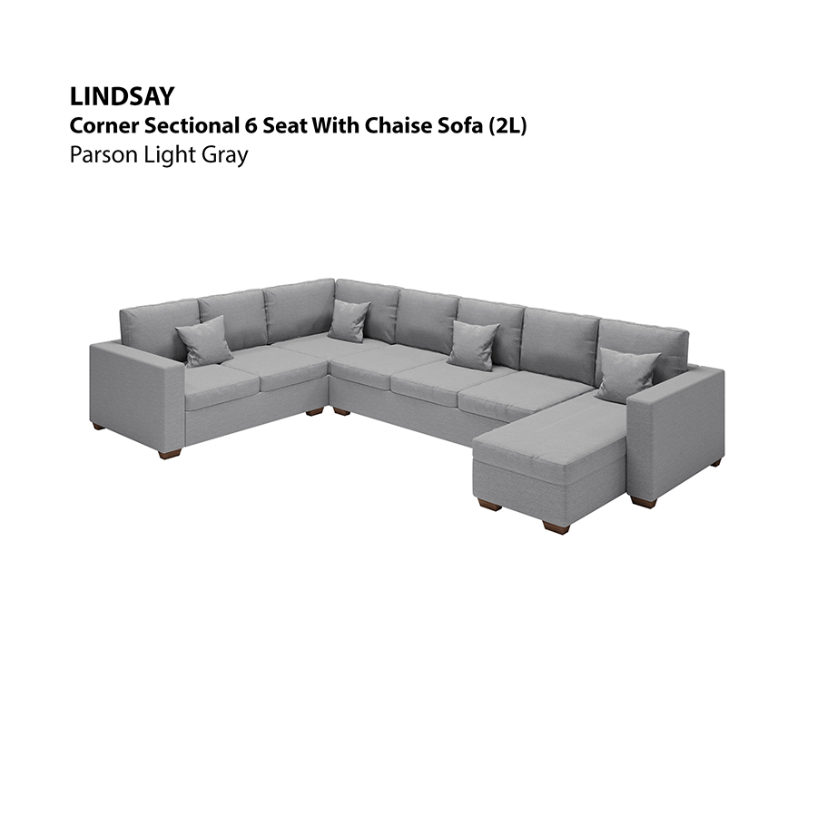 MORE LINDSAY OPTIONS Lindsay Corner Sectional 6 Seat with Chaise (2L) Sofa Lindsay Corner Sectional 6 Seat with Chaise (2L) Sofa Fabric Parson Light Gray Mandaue Foam