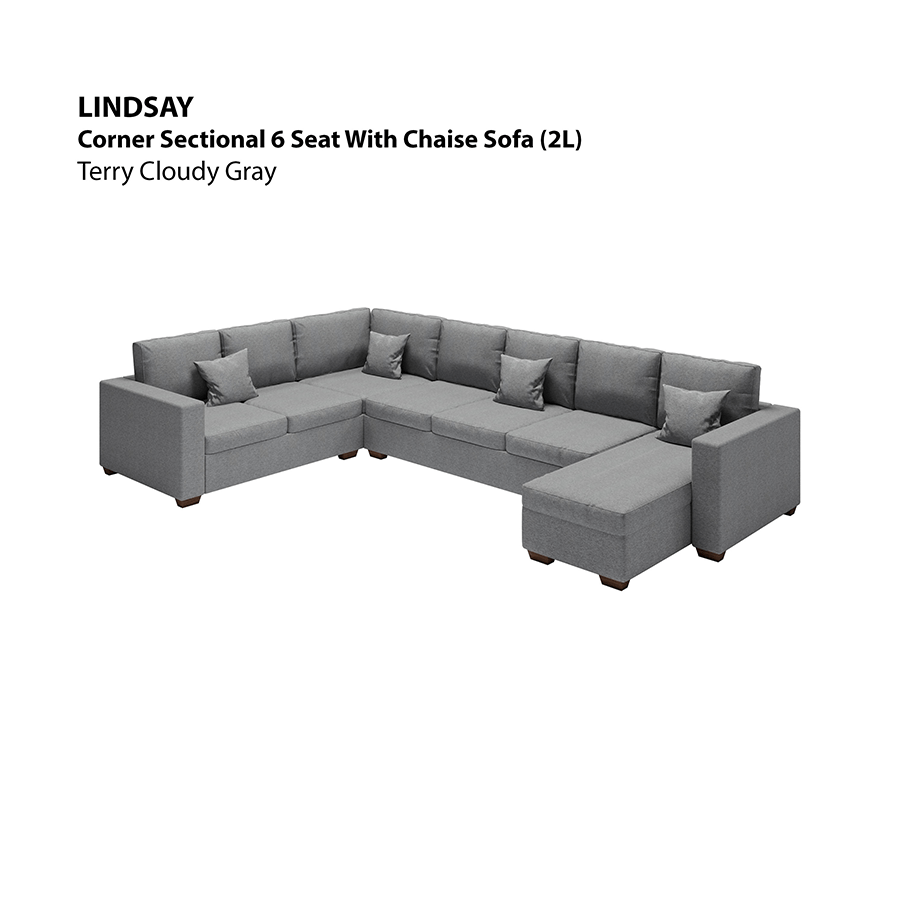 MORE LINDSAY OPTIONS Lindsay Corner Sectional 6 Seat with Chaise (2L) Sofa Lindsay Corner Sectional 6 Seat with Chaise (2L) Sofa Lux Terry Cloudy Gray Mandaue Foam