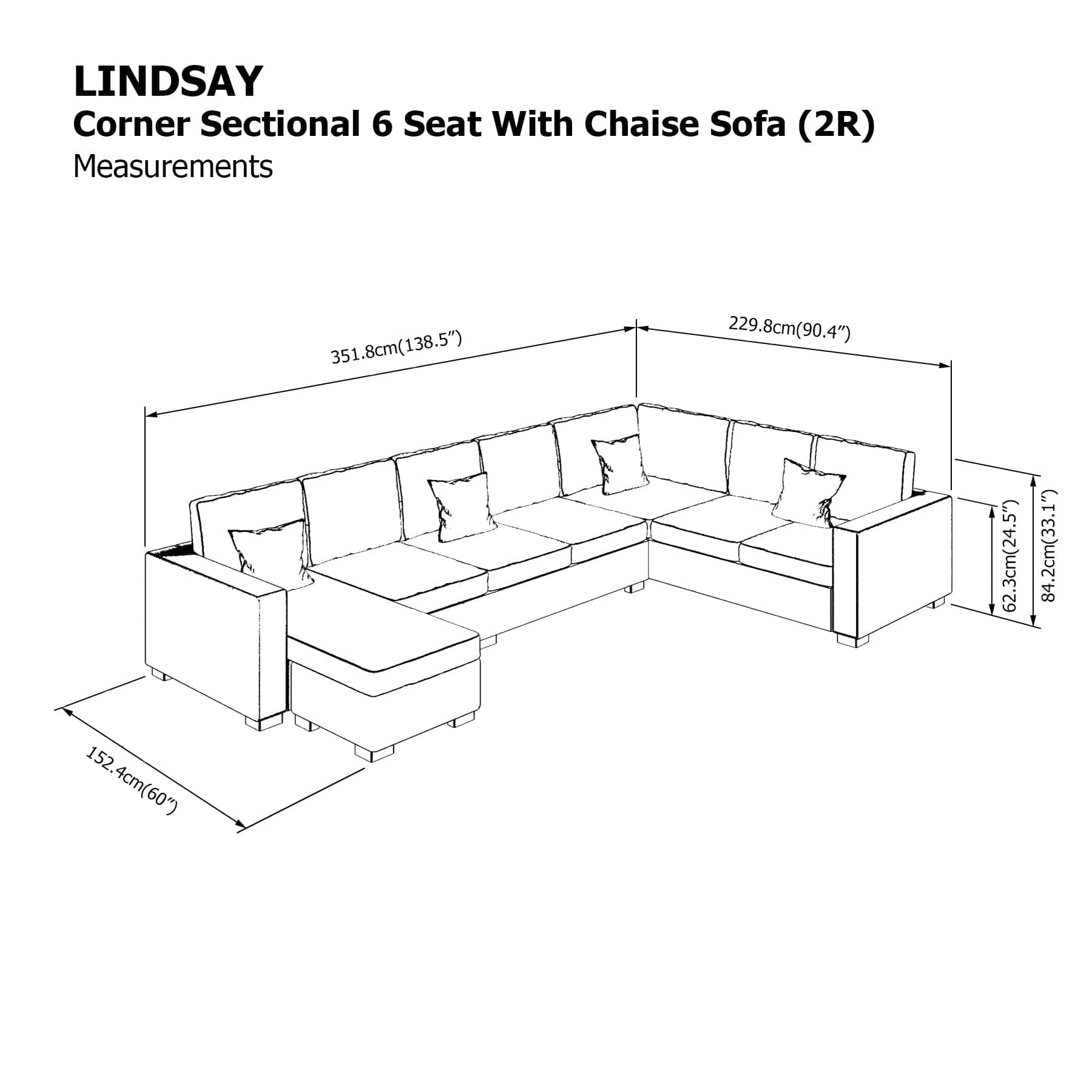 Lindsay Corner Sectional 6 Seat with Chaise (2R) Sofa