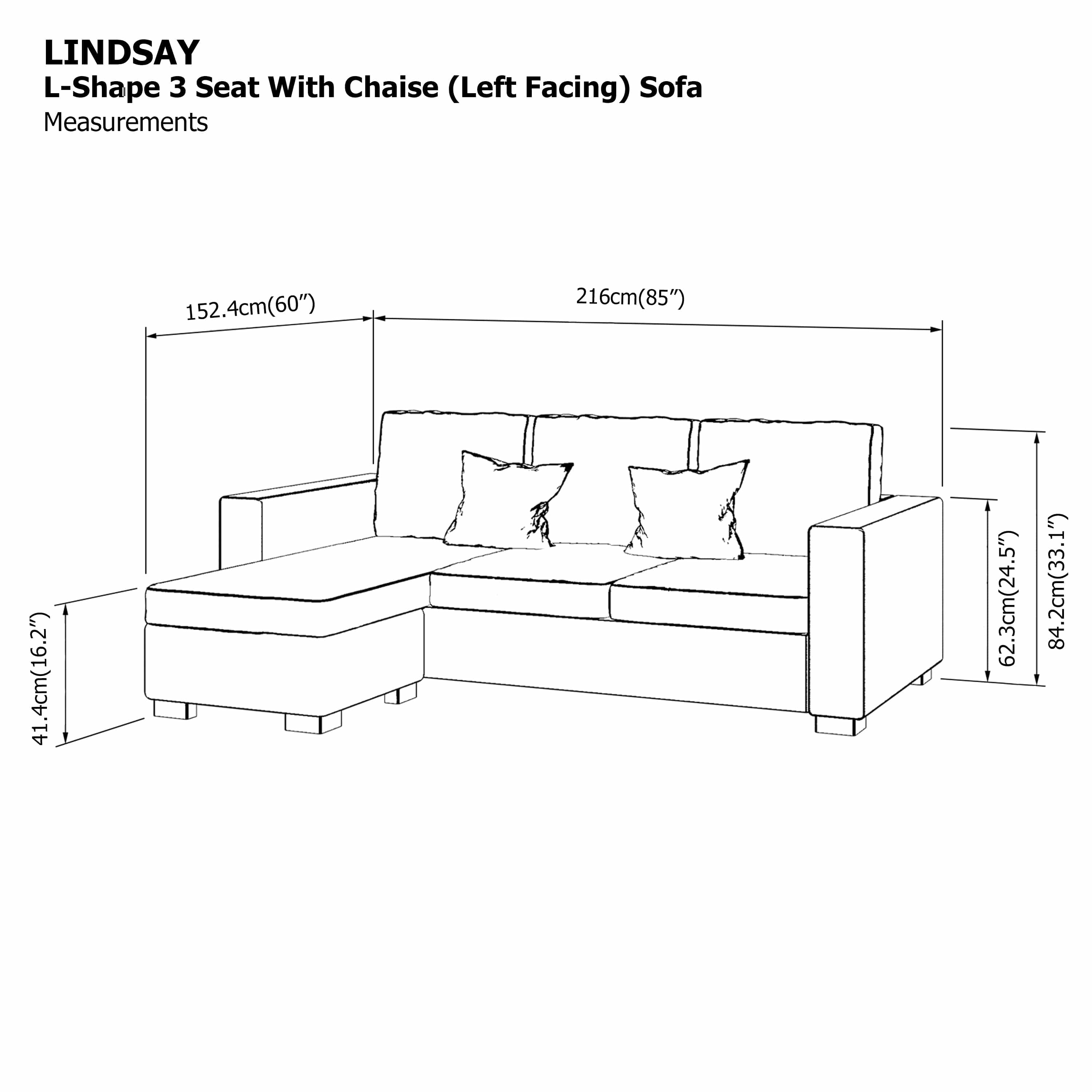 Lindsay L-shape 3 Seat with Chaise (Left Facing) Sofa