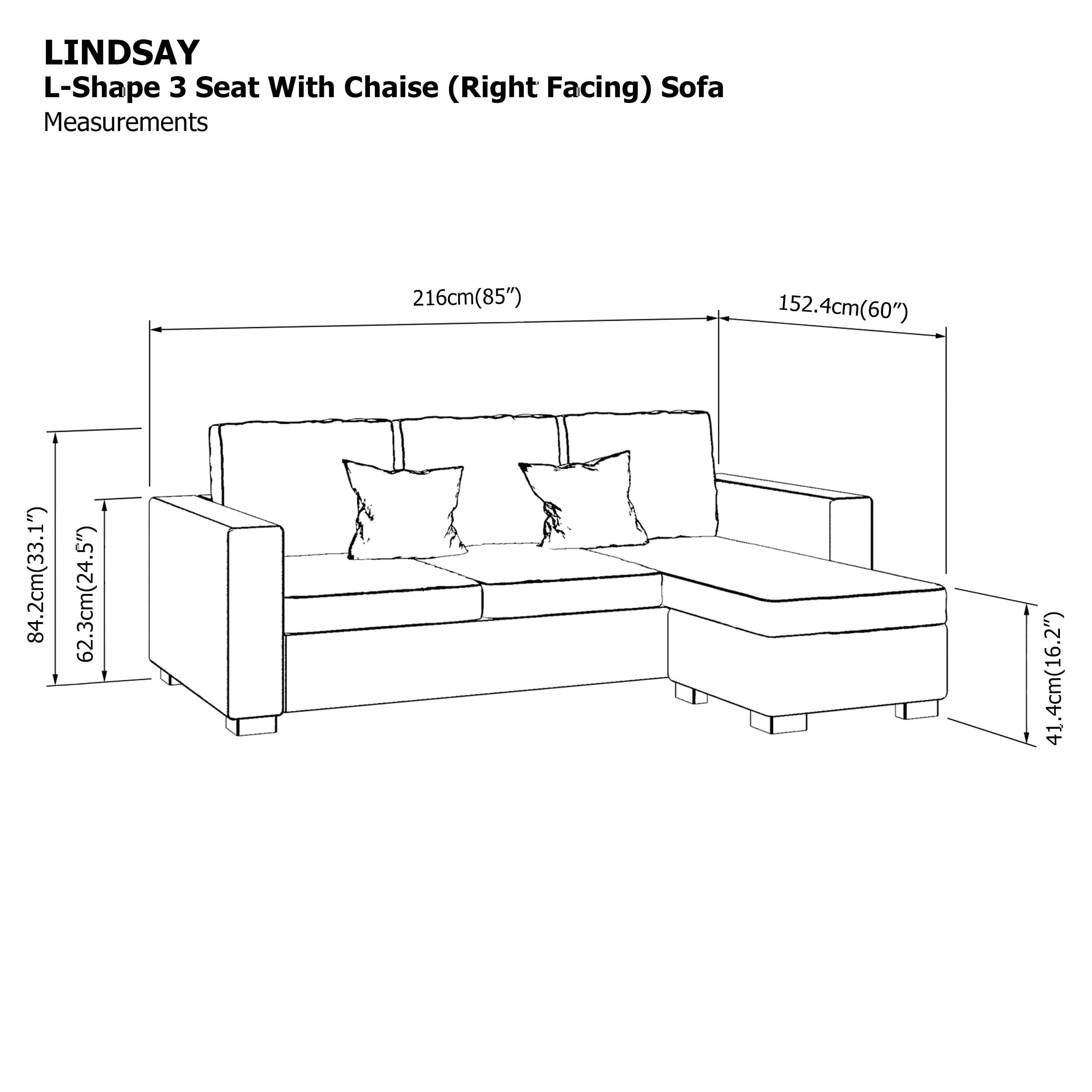 Lindsay L-shape 3 Seat with Chaise (Right Facing) Sofa