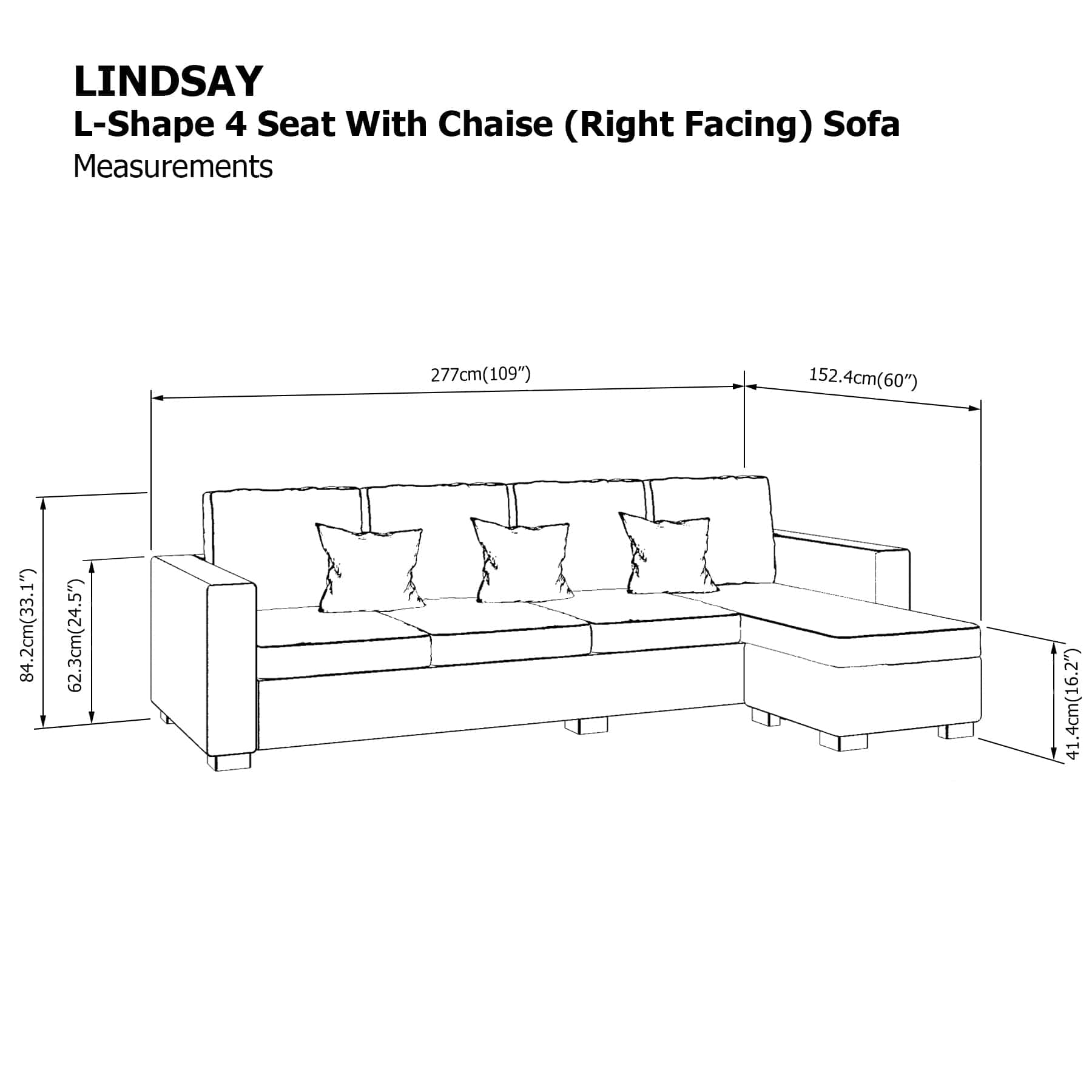 Lindsay L-shape 4 Seat with Chaise (Right Facing) Sofa