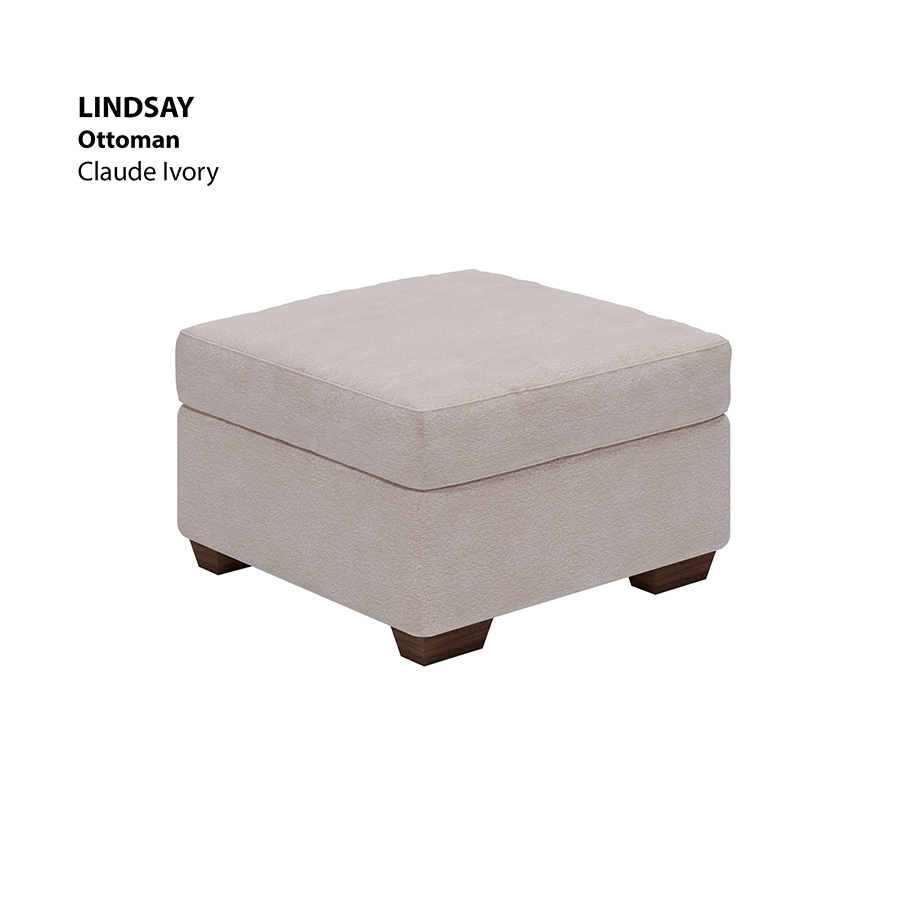 MORE LINDSAY OPTIONS Lindsay Ottoman Lindsay Ottoman Lux Claude Ivory Mandaue Foam