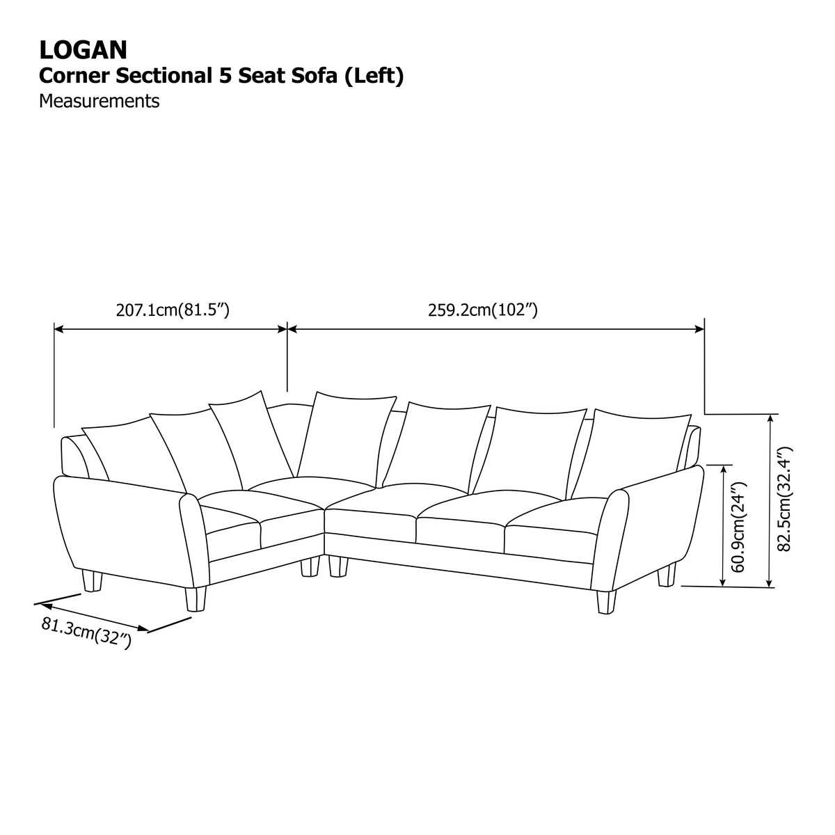 Logan Corner Section 5 Seater (Left) Sofa