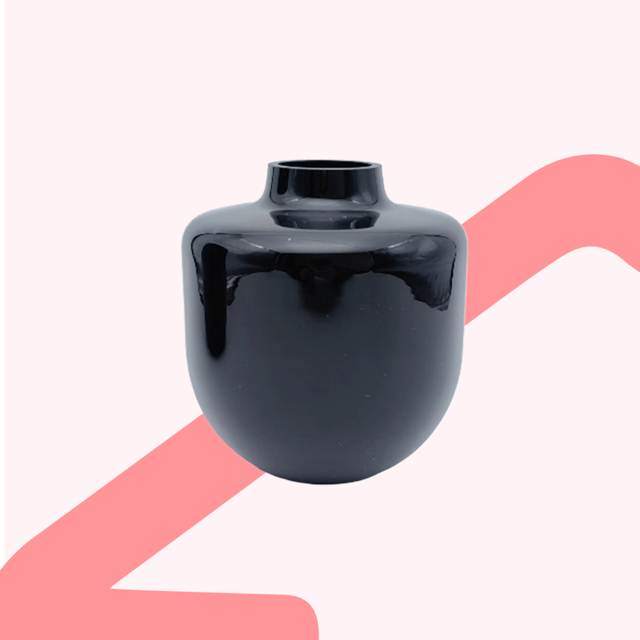 Lotus Black Glass Vase 16cm